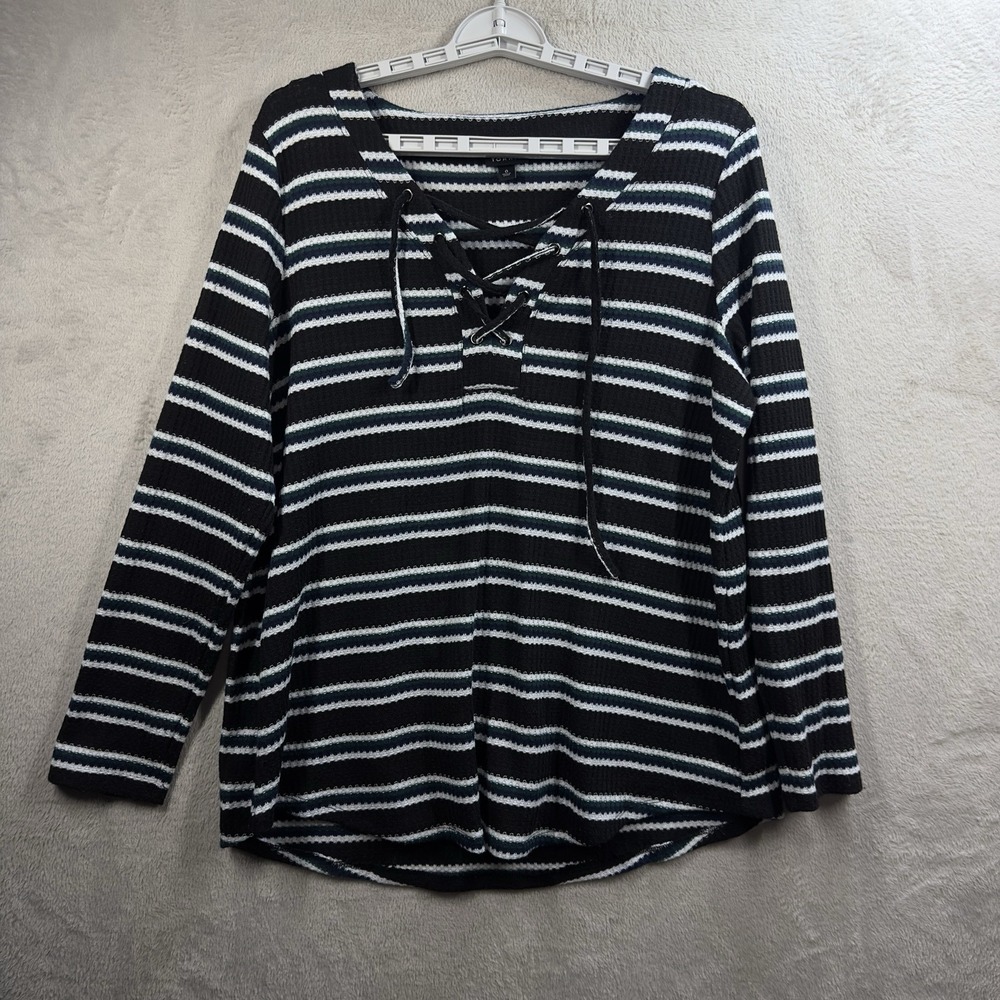 Torridβ Waffle Knit Lace Up Henley Top Women's Size L (0) Striped Preppy Casual
